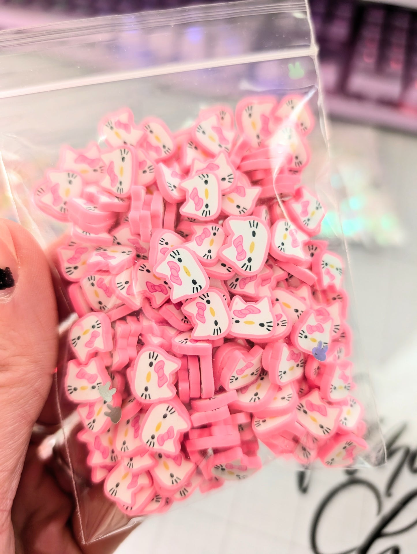 Pink Kitty poly clay Confetti