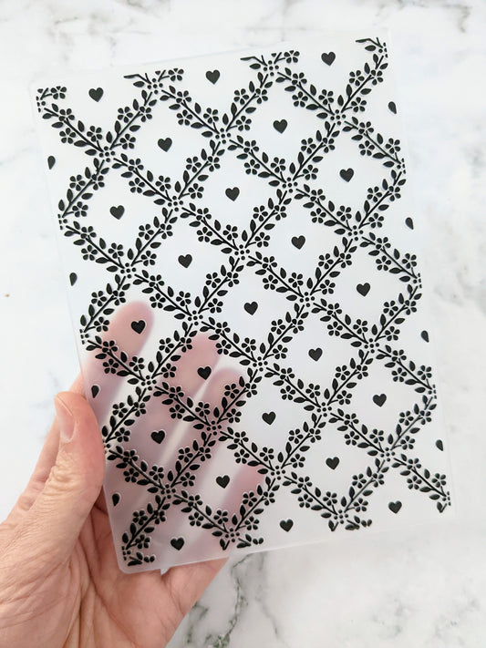 Lattice Hearts and Vines Embossing Folder